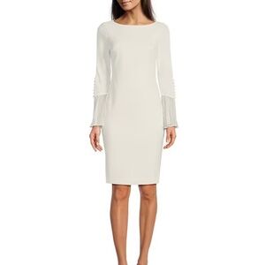 Calvin Klein White 3/4 Bell Sleeve Boat Neck Sheath Dress